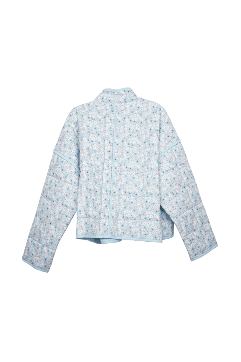 Light Blue Dainty Floral Lightweight Quilted Jacket