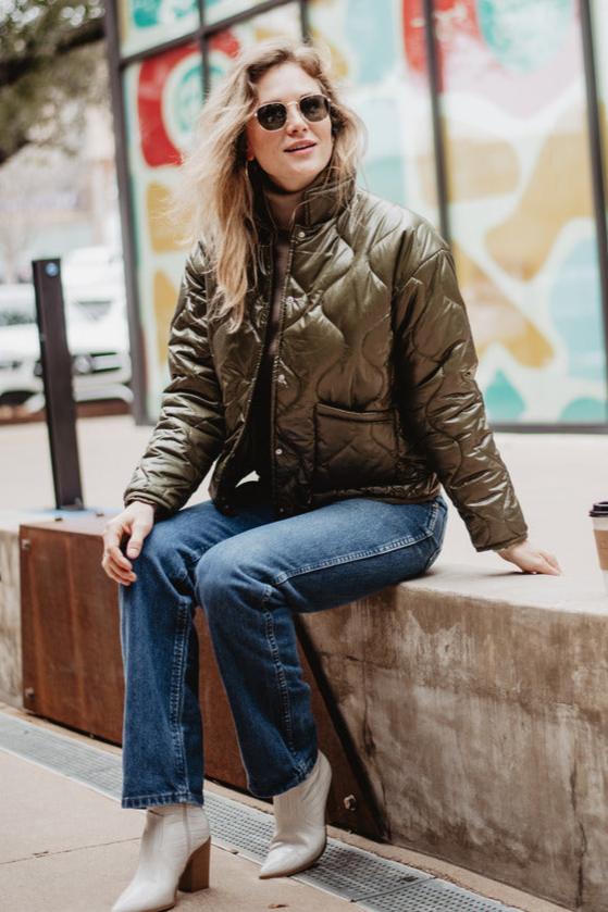 Olive Button Up Quilted Puffy Jacket