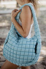 Light Blue Quilted Women's Tote Bag