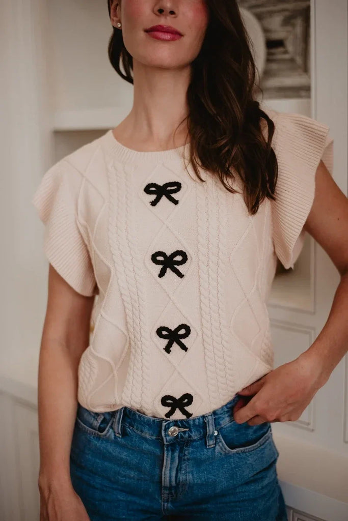 Tan Coquette Bow Sweater Top | Knit Tops | Shop Katydid Tan Coquette Bow Sweater Top | Knit Tops | Shop Katydid