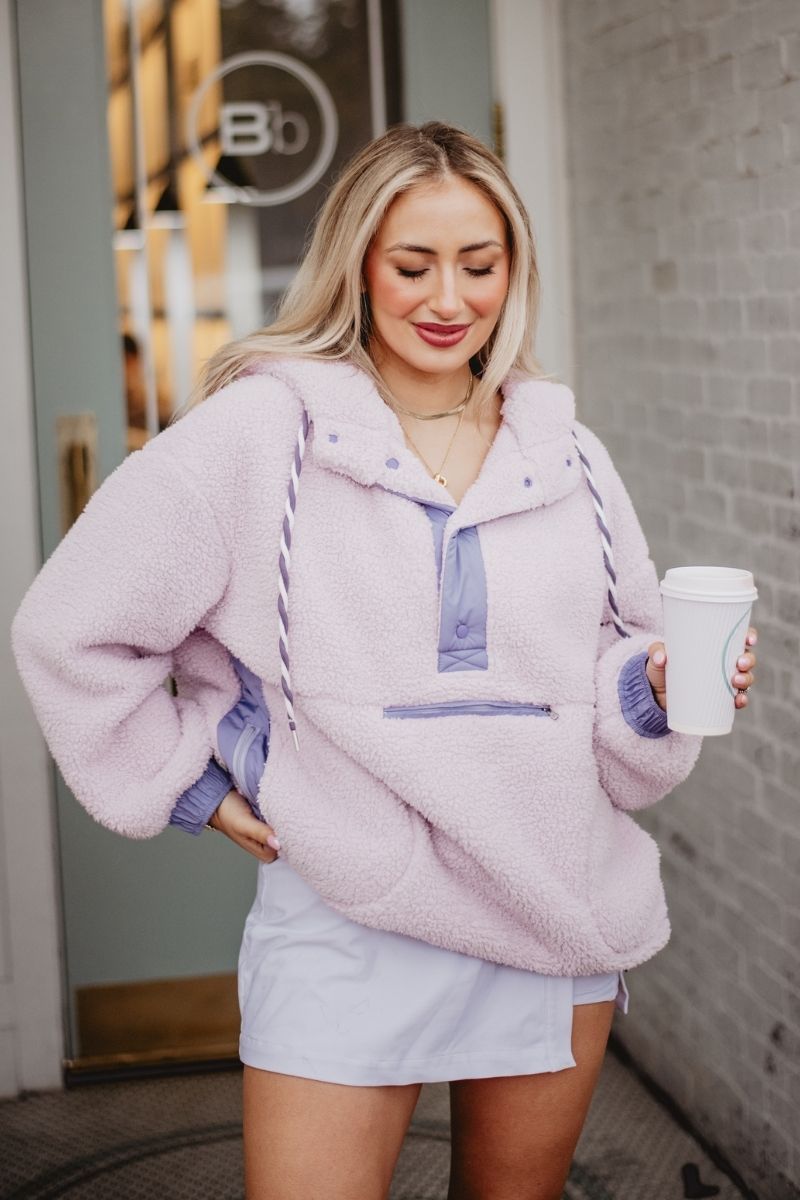 ジャケット・アウター JACKET PULLOVER FLOCKY TOPS Light Purple 2-Toned Sherpa Pullover | Women's Fall Jackets | Katydid