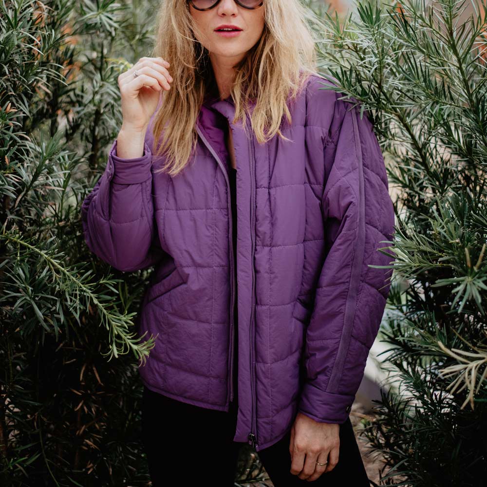 Purple Lightweight Quilted Squares Zipper Jacket