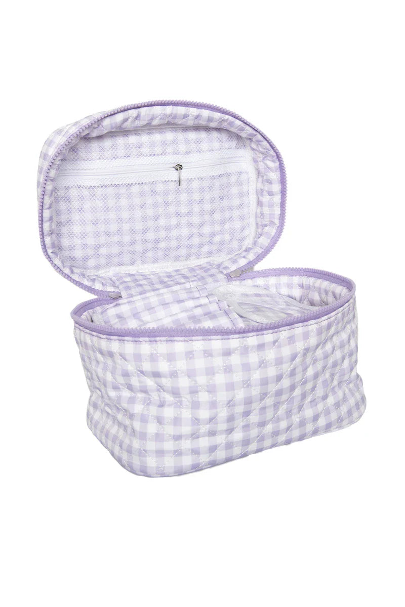 checkered travel makeup bag Light Purple Plaid Makeup Bag | Travel Cosmetics Bag
