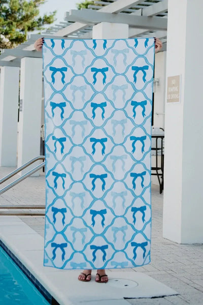 Blue Bow Quick Dry Reversible Pool Towel - Katydid.com