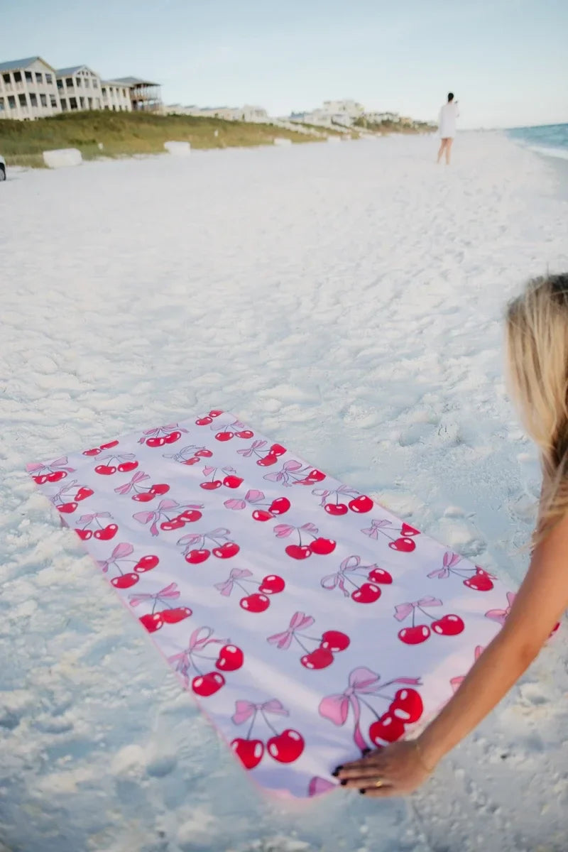Cherry & Bow Microfiber Beach Towel | Reversible Towel | Katydid Cherry & Bow Microfiber Beach Towel | Reversible Towel | Katydid