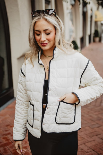 White Quilted Trim Jacket for Women