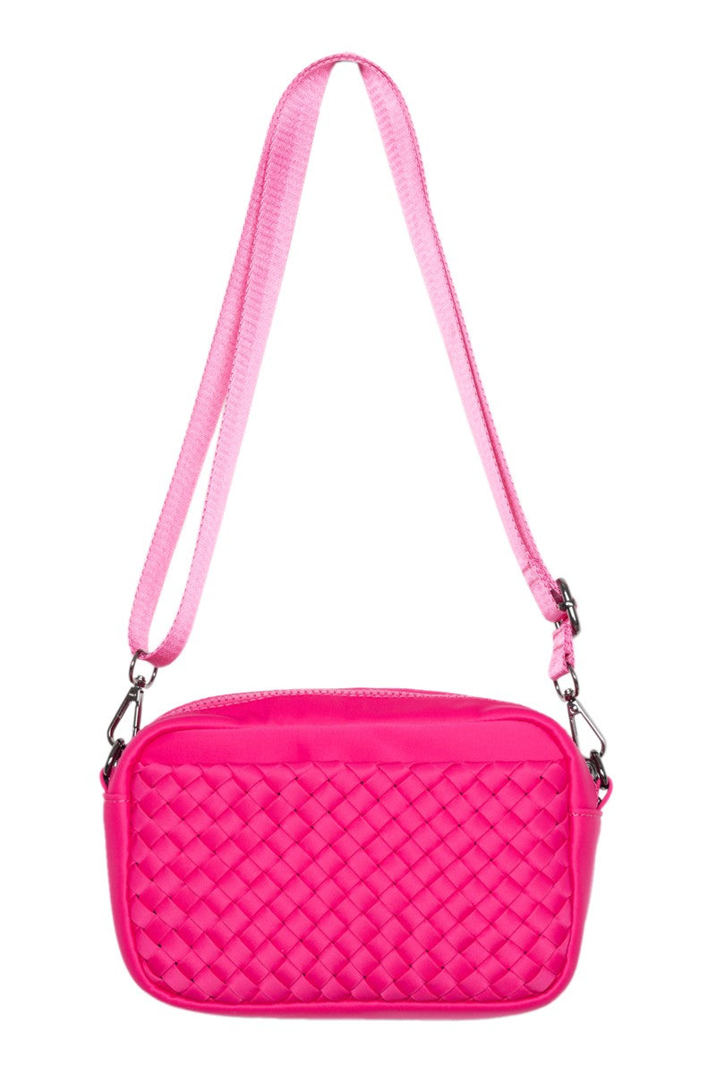 Hot Pink Woven Crossbody Bag