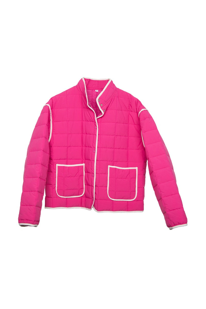 Hot Pink Quilted Trim Jacket - Katydid.com