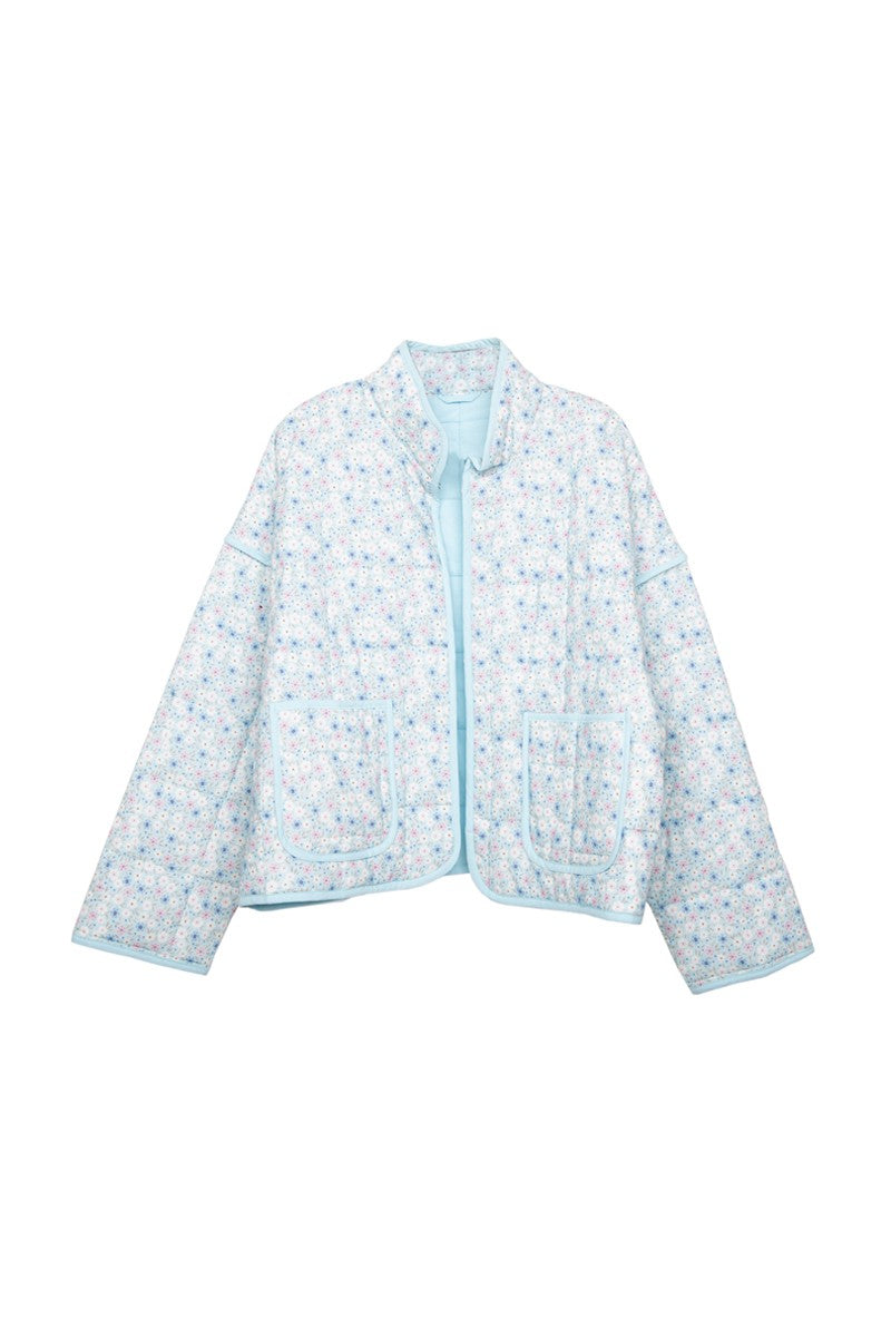 Light Blue Dainty Floral Lightweight Quilted Jacket - Katydid.com