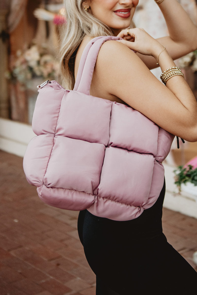 Mauve Mini Puffer Tote Purses