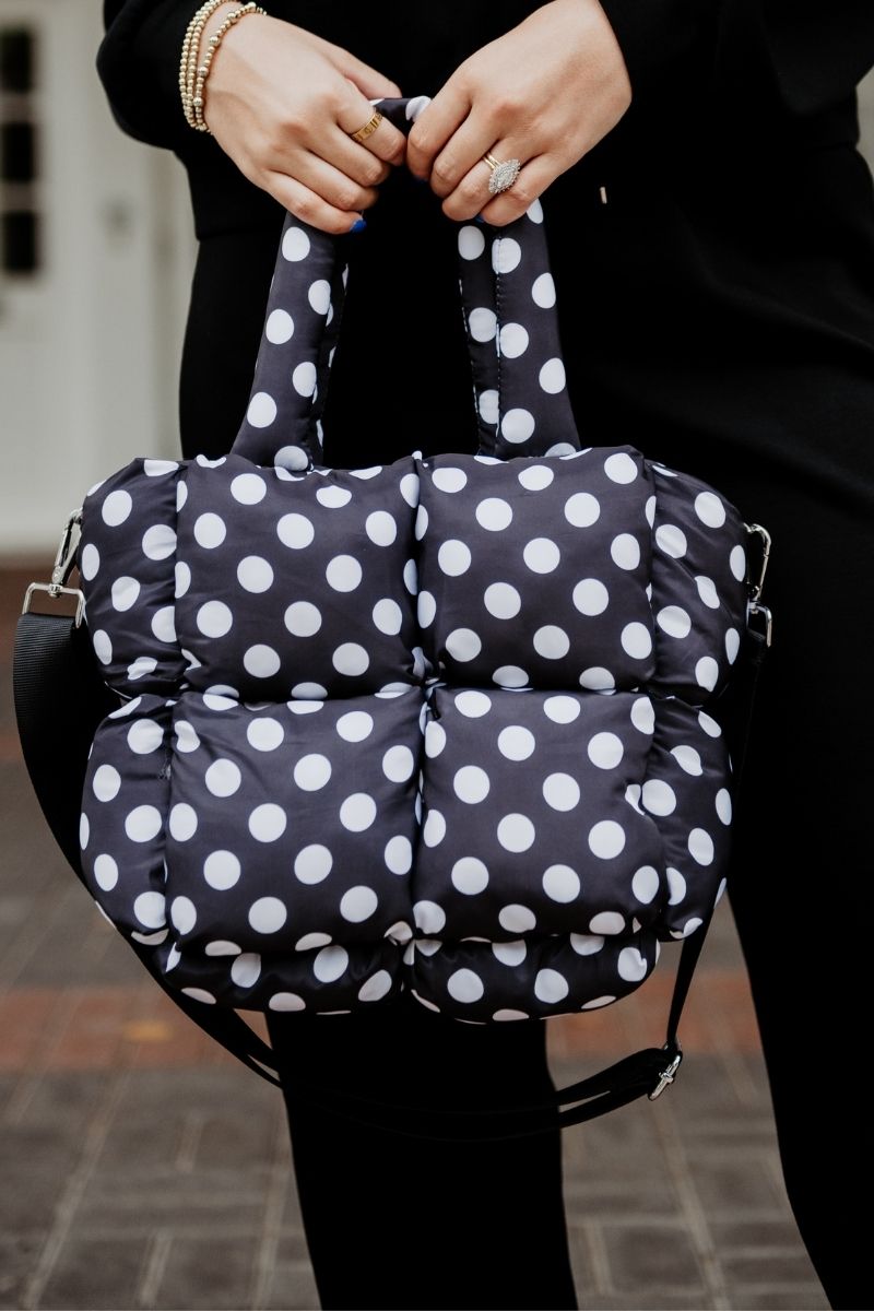 Black and White Polka Dot Mini Puffer Tote
