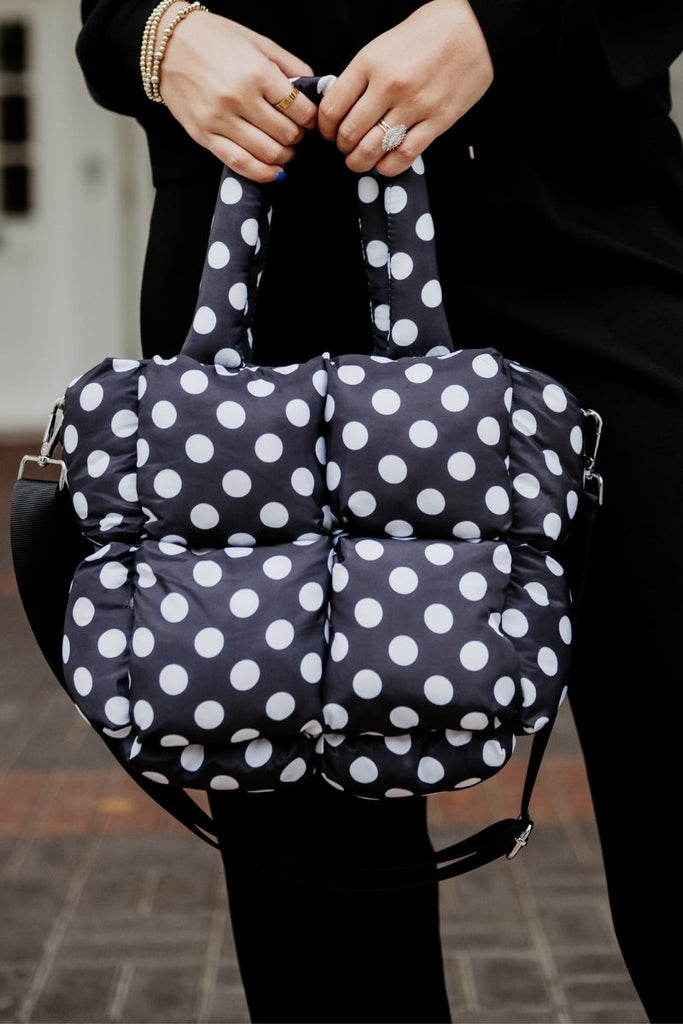 Black and White Polka Dot Mini Puffer Tote