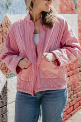 Pink Lightweight Garment Washed Quilted Jacket