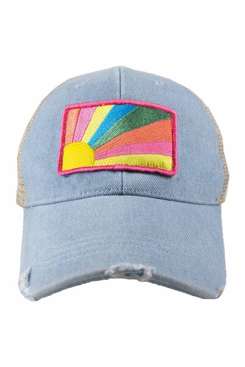 Bursting Sunshine Patch Denim Trucker Hat - Katydid.com