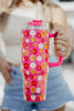 Red Flower Happy Face Tumbler Cup w/ Handle