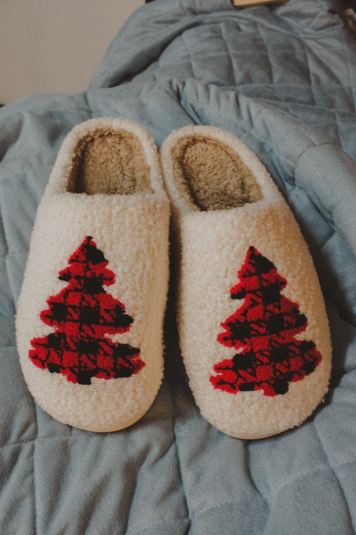 Buffalo Plaid Christmas Tree Sherpa Slippers