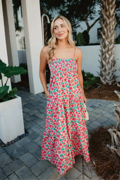 Whimsical Roses Floral Maxi Dress | Smocked Sundress