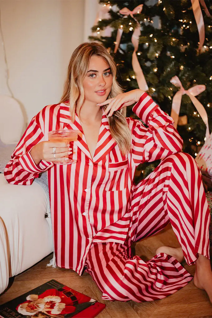 Blush Striped Satin Pajama Set Women's Pajamas Katydid
