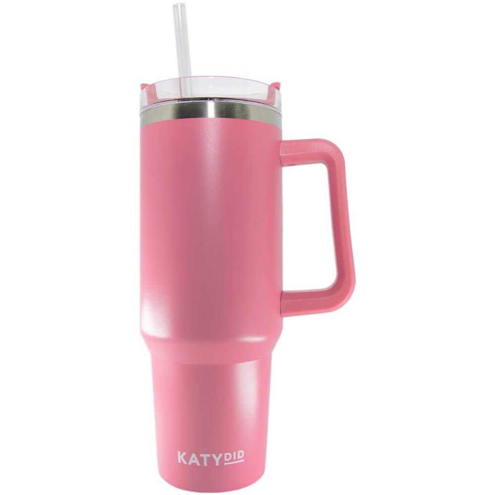 Rose Pink Drink Tumbler Cup w/ Handle