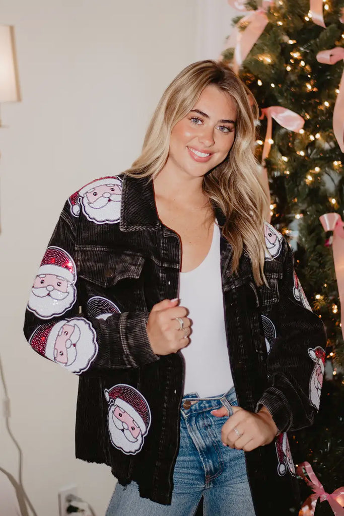 Sequin SANTA Patch Cropped CORDUROY Shacket