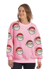 Sweatshirt with Sequined SANTA FACE Patches