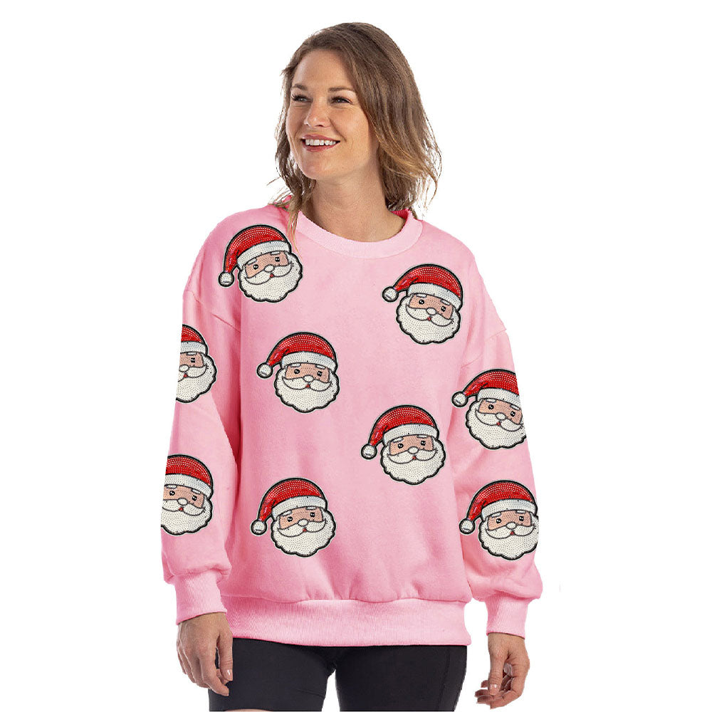 Sweatshirt with Sequined SANTA FACE Patches