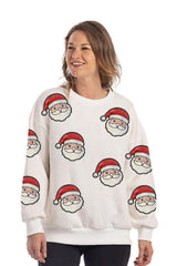 Sweatshirt with Sequined SANTA FACE Patches