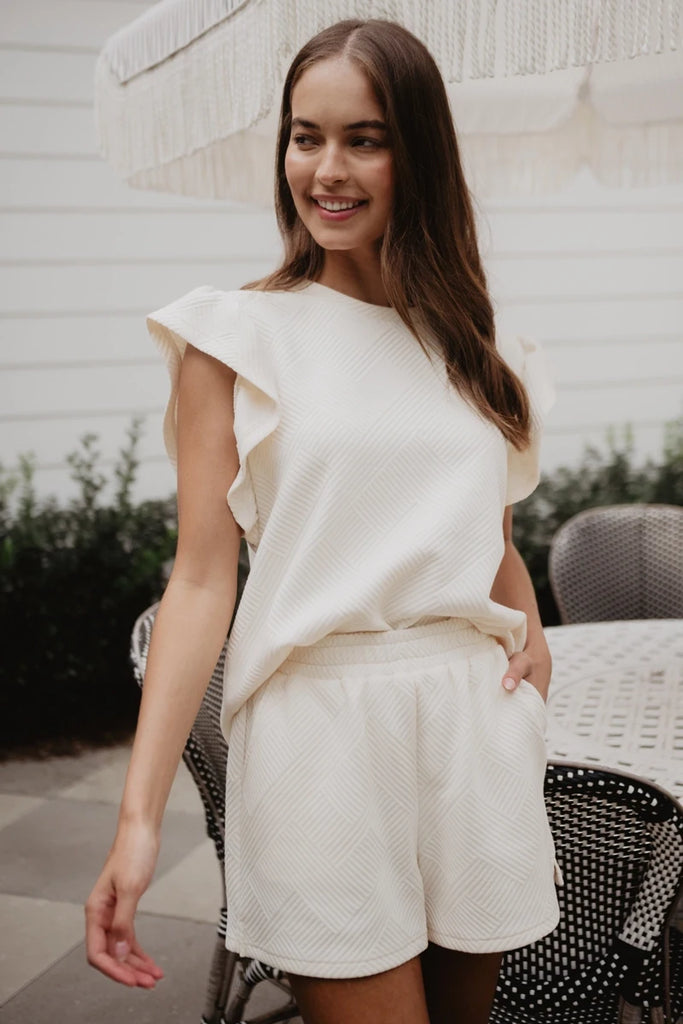 Cream Jacquard Ladies Short Set