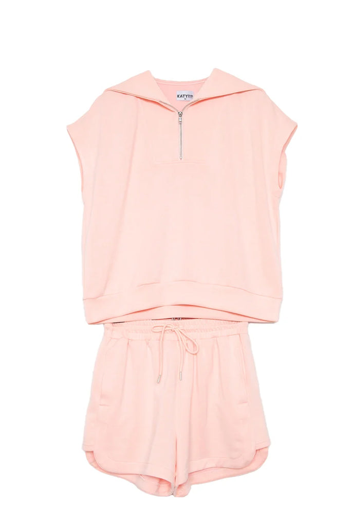 Peach Ladies Scuba Quarter Zip Top and Shorts - Katydid.com
