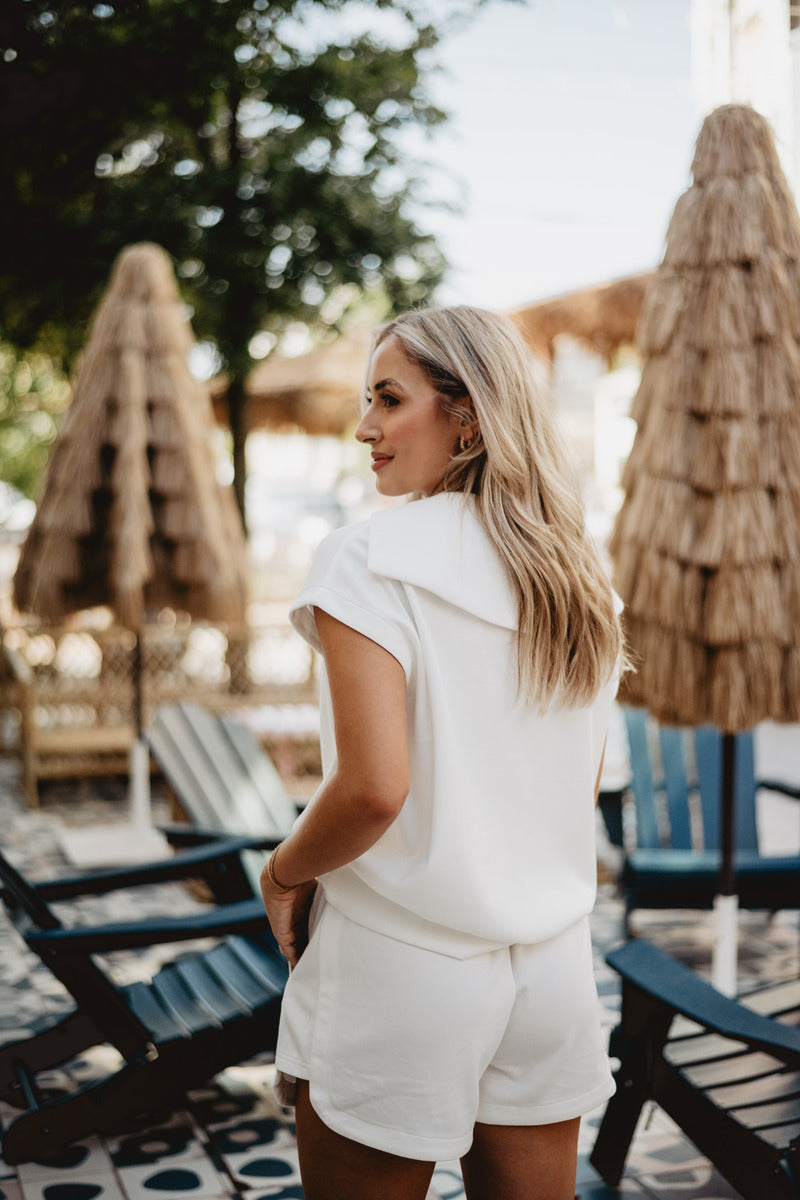 White Two Piece Half Zip Set