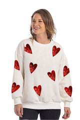 Sequined HEARTS Chenille Patch Sweatshirt