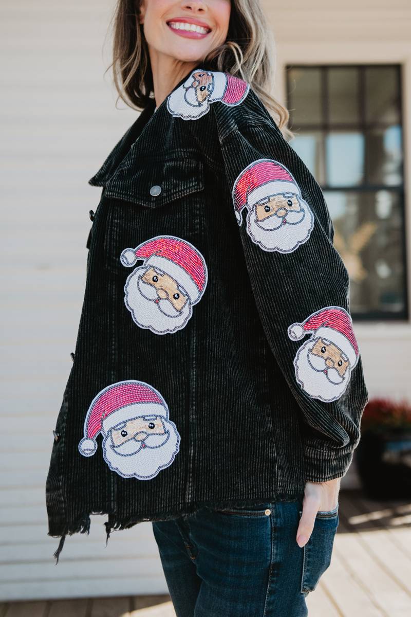 Sequin SANTA Patch Cropped CORDUROY Shacket