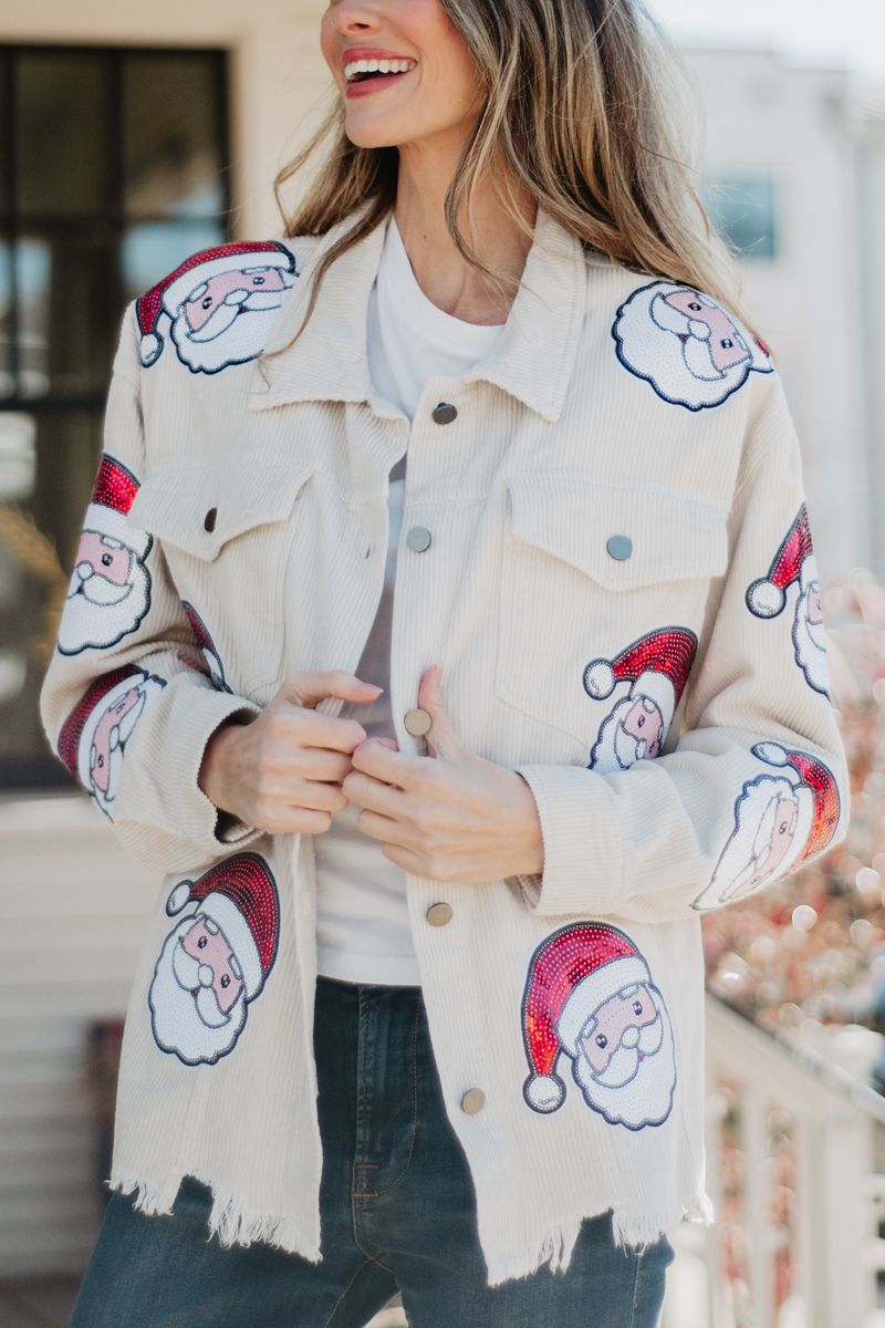 Sequin SANTA Patch Cropped CORDUROY Shacket