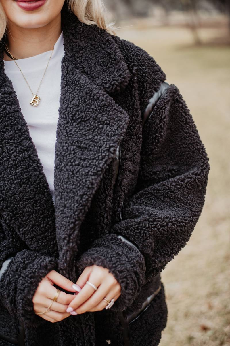 Black Sherpa Teddy Jacket | Women's Jackets | Shop Katydid