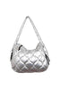 Metallic Silver Wave Quilted Hobo Tote Bag