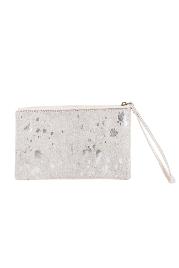 Gray/Silver Metallic Hair on Leather Wristlet