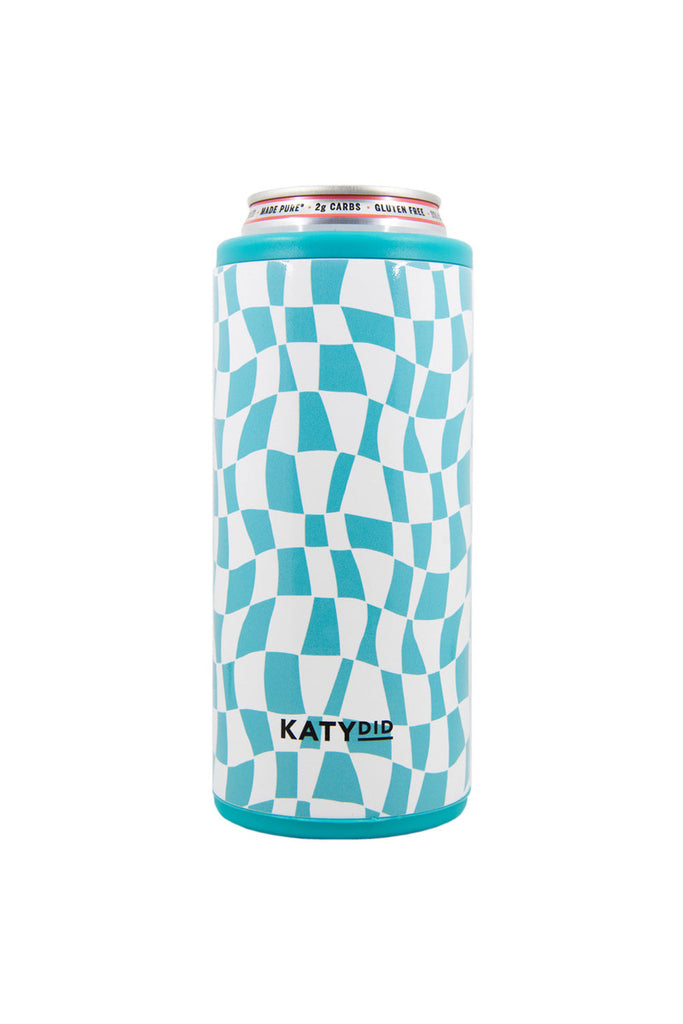 Aqua Checkered Pattern Beer Can Holder