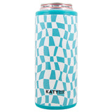 Aqua Checkered Pattern Beer Can Holder