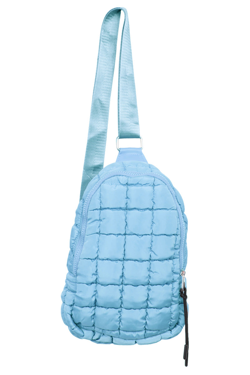 Light Blue Quilted Sling Crossbody Bag - Katydid.com
