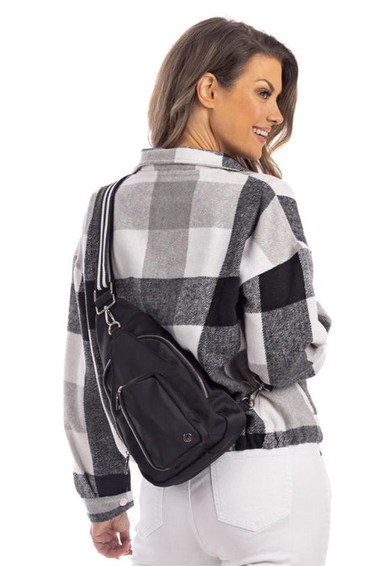 Black Solid SLING BAG Women with Striped Strap