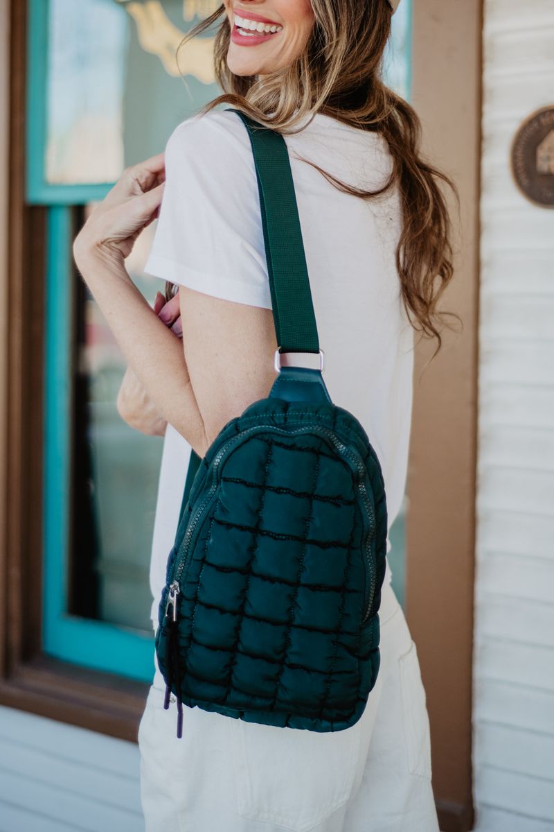 Forest Green Quilted Sling Bag