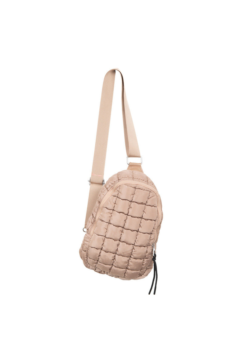 Tan Quilted Sling Bag