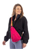 Hot Pink Solid SLING BAG with Striped Strap for Women