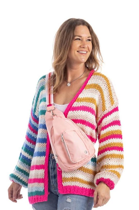 Light Pink Shoulder SLING BAG with Striped Strap