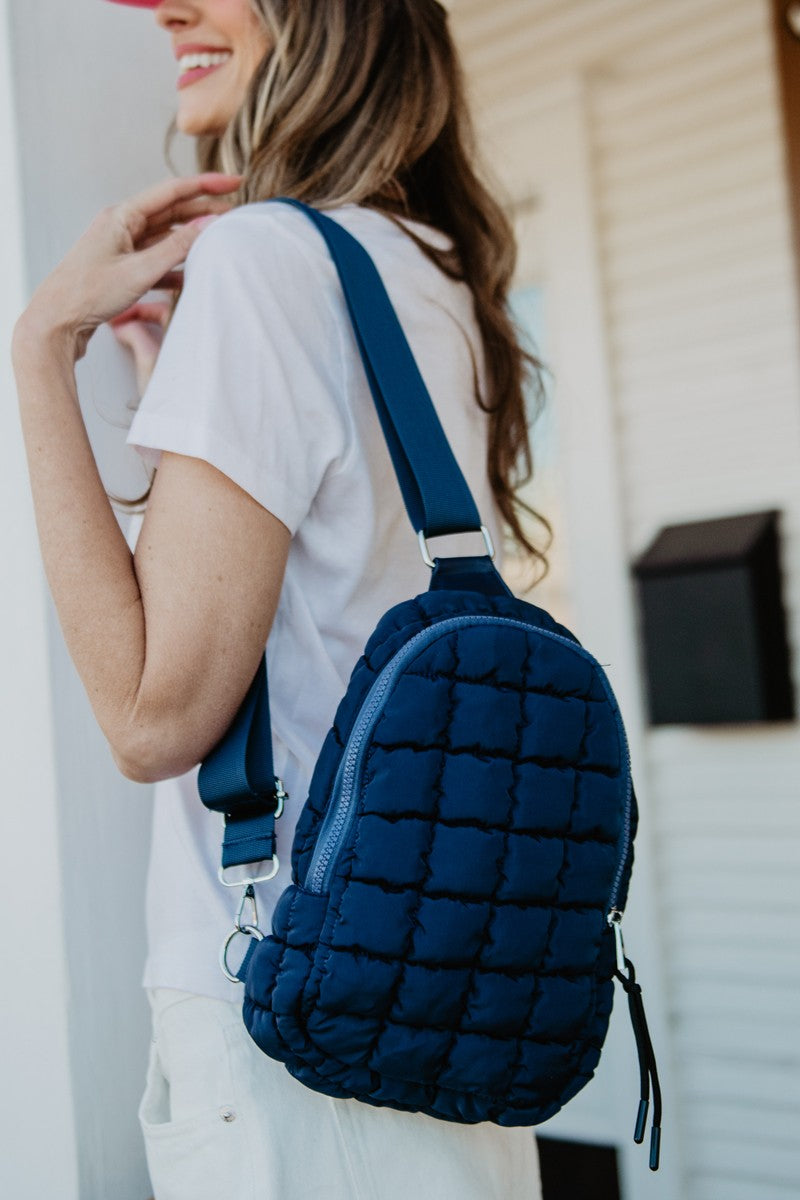 Navy Women's Quilted Sling Bag