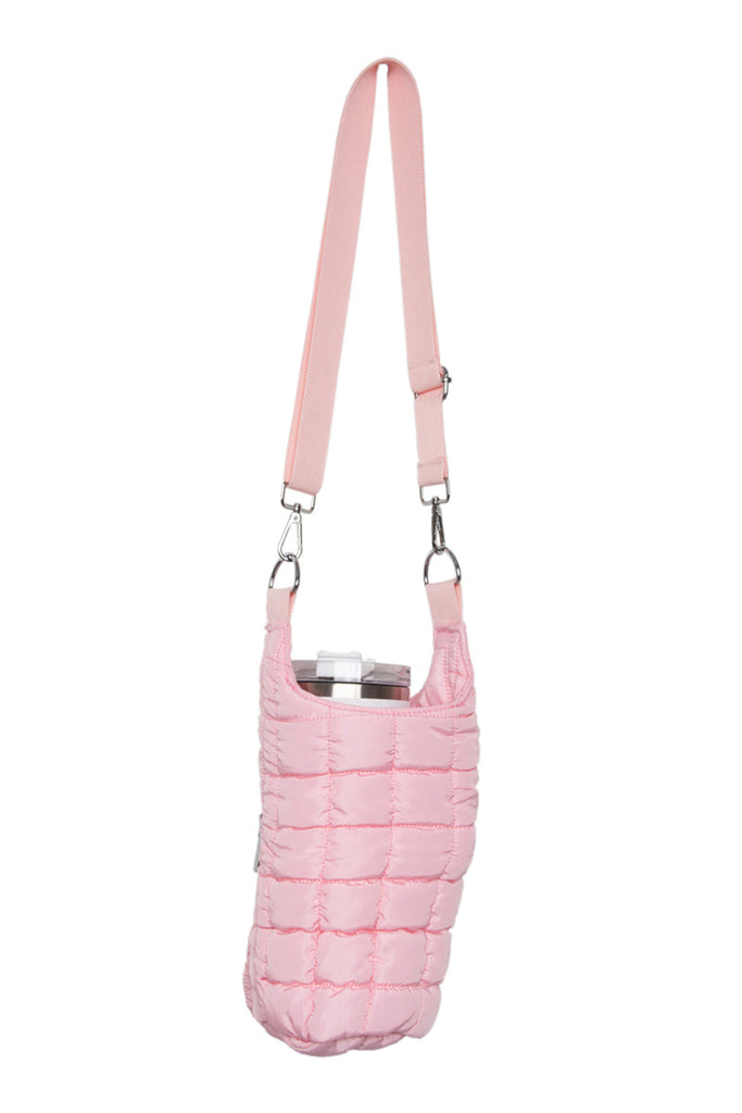 Light Pink Puffer Water Bottle Carrier Bag