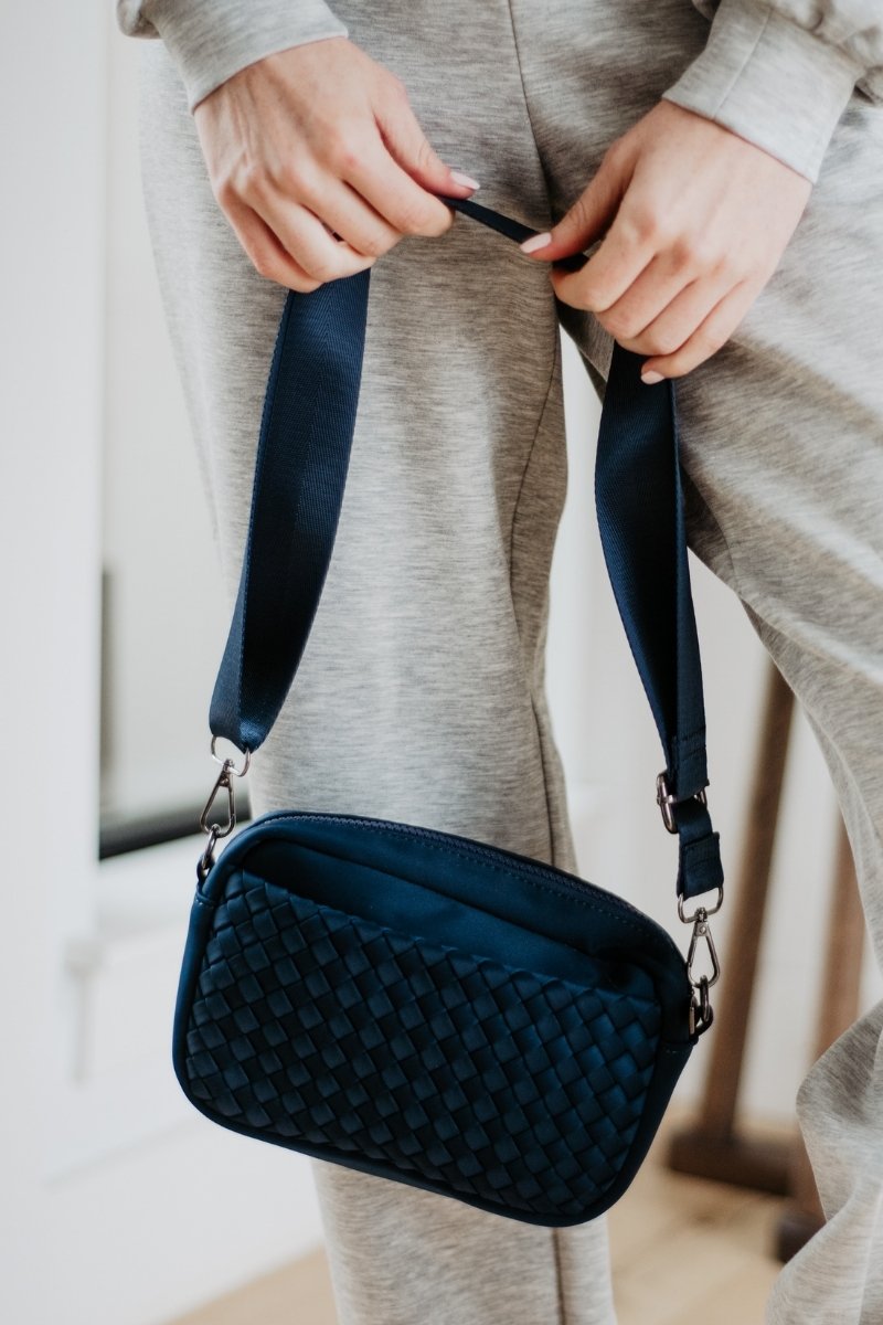 Navy Small Woven Crossbody Bag | Katydid