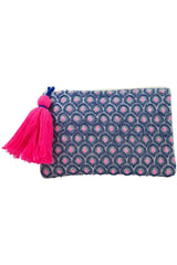 Navy and Pink Scalloped Women's Pocket Book with Pink Tassel