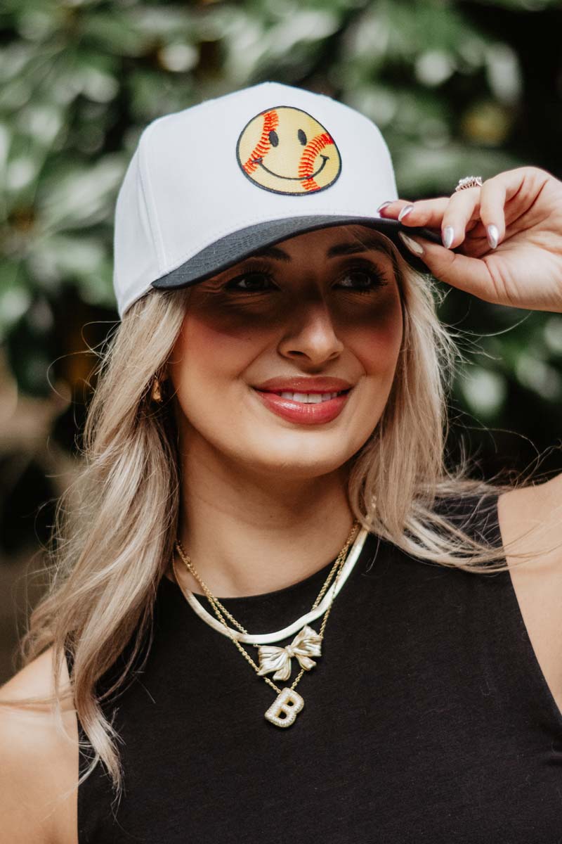 Softball Happy Face Two-Toned Vintage Hat for Women