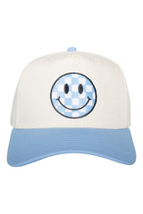 Light Blue Checkered Happy Face Vintage Hat